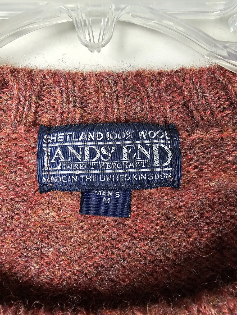 VTG Lands' End Mens M 38-40 Red Speckled Crewneck Sweater Shetland Wool Made UK - Picture 6 of 9